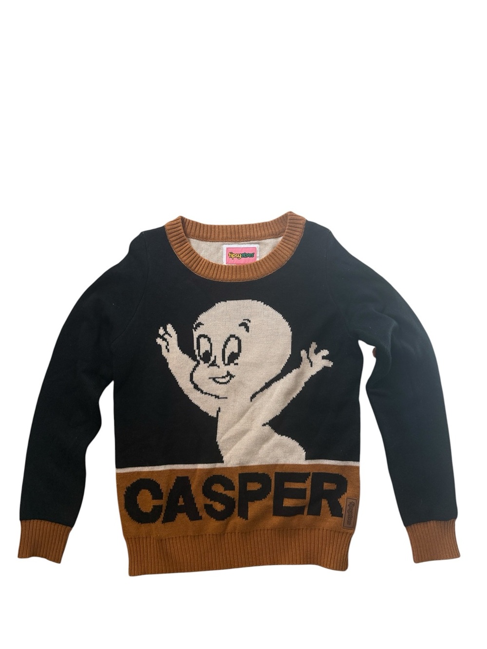 Tipsy Elves Casper Ghost Sweater Black Rust Graphic Knit NWT Medium Halloween